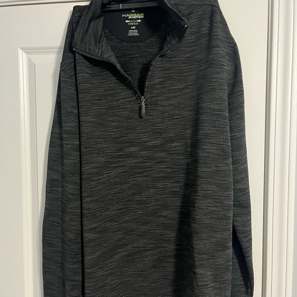 Haggar Black Zip Up Sweater Classic Knit